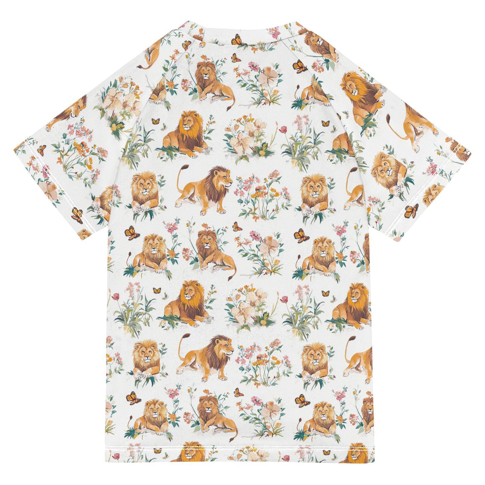 KLL Boy Bathing Suit Short Sleeve Rash Guard Girls 9T Chic Lion White