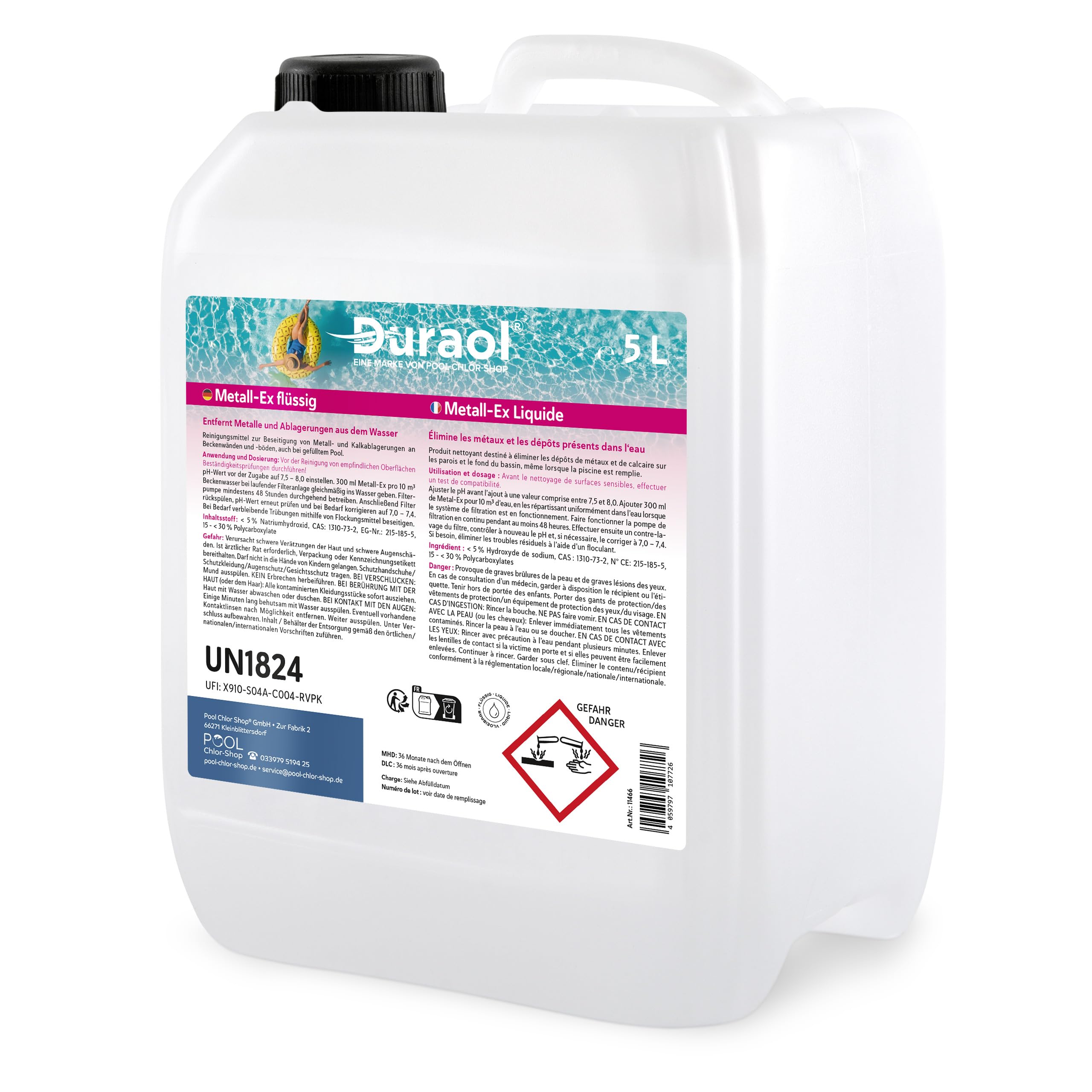Metall-EX Liquide 5 L – Séquestrant Métaux et Calcaire pour Piscine Privée – Élimine Les Colorations, Troubles et Dépôts de Fer, Cuivre et Calcaire – Traitement Eau Cristalline