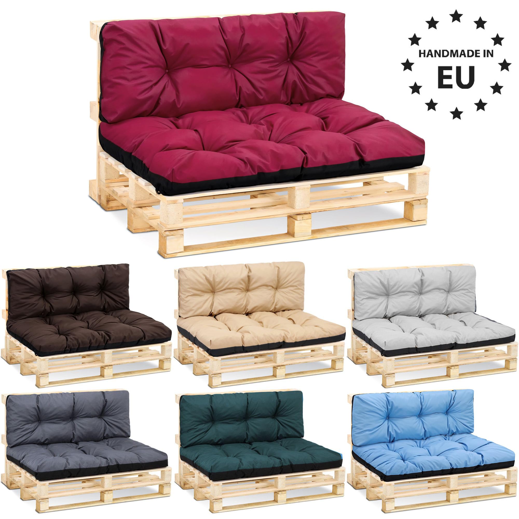 Amazinggirl Cojines para palets Exterior 120x80 cm - Cojín por Palet o Cojin jardín por Banco terraza balcón y Patio Almohada para Asiento en Jardin 120 x 80 Burdeos