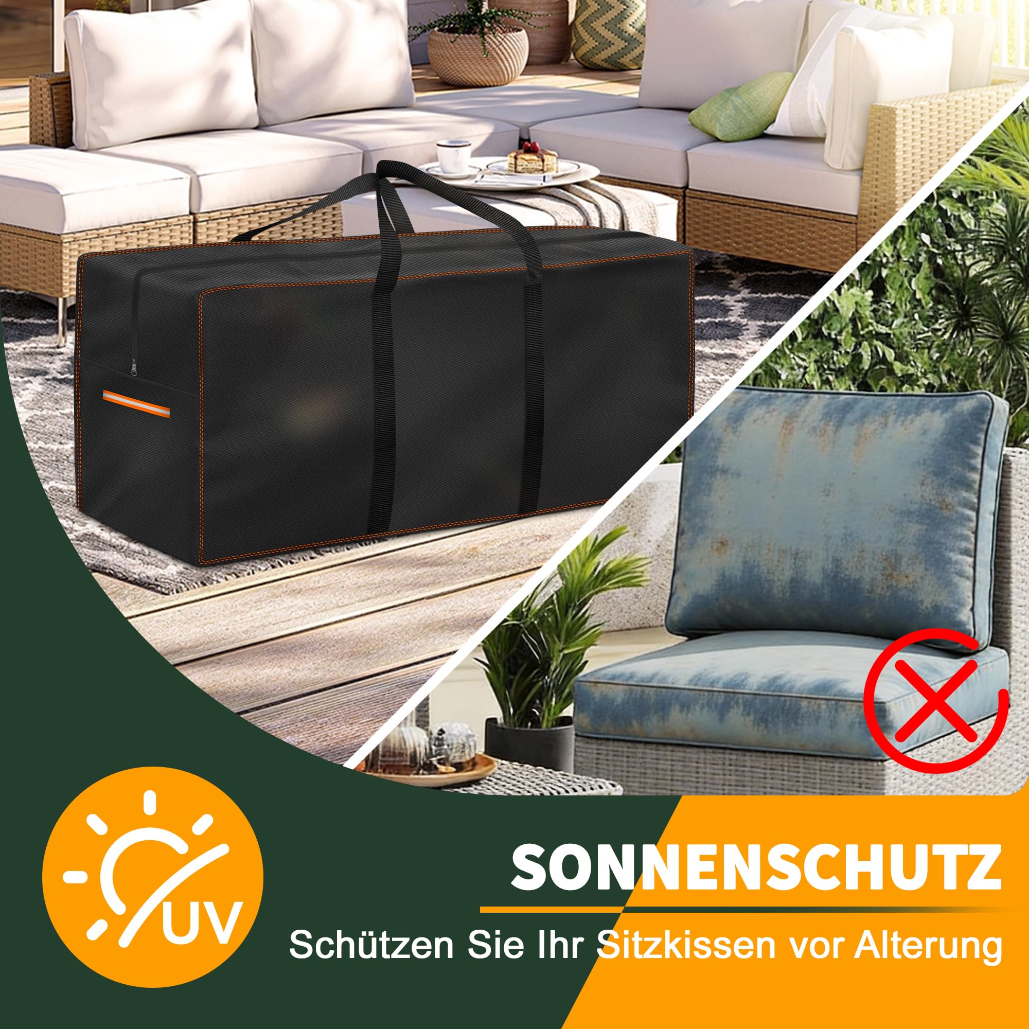Enzeno Aufbewahrungstasche Gartenauflagen,Gartenpolster Auflagentasche Oxford Schutzhülle für Auflagen Gartenmöbel Kissen Weihnachtsbaume mit Reflektierender Streifen(125x40x50cm)