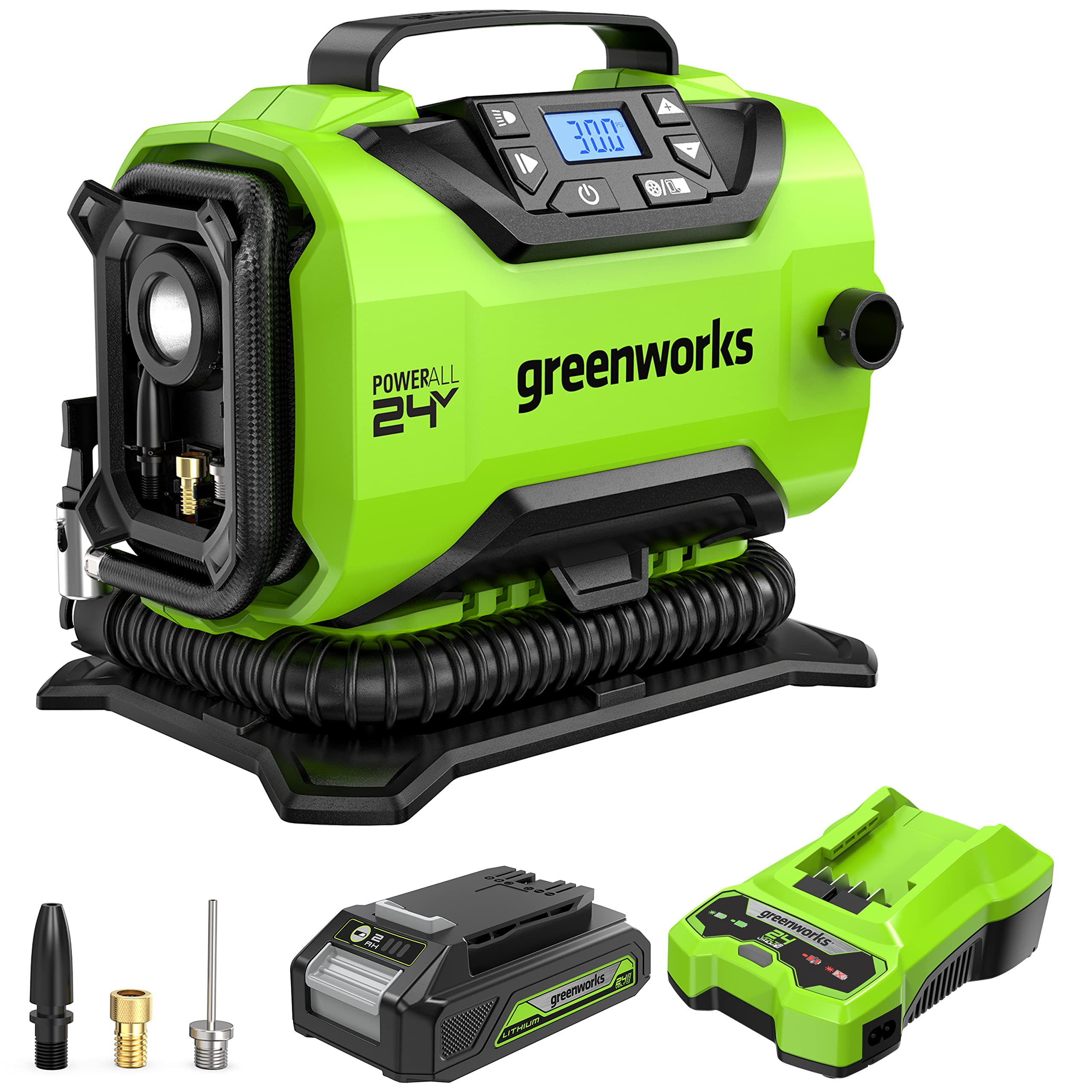 Greenworks 24V Akku-Luftpumpe + Akku G24B2 + Akku-Ladegerät