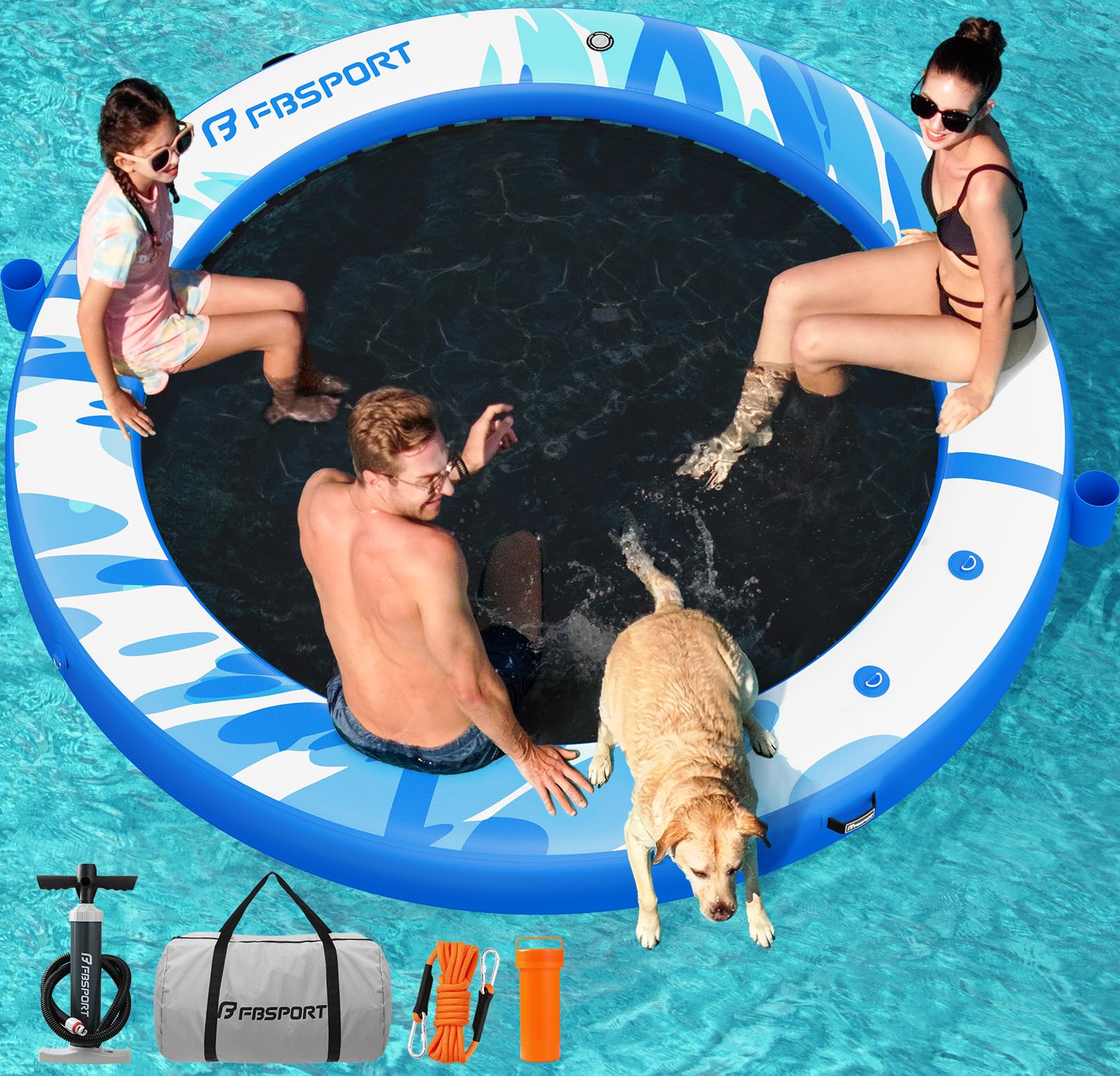Piattaforma Galleggiante Gonfiabile Sunchill 240/300 cm per 2-5 Persone, Isola Gonfiabile Rotonda, Amaca Acquatica Floating Platform con Rete per Carichi Pesanti per Piscina, Lago e Mare