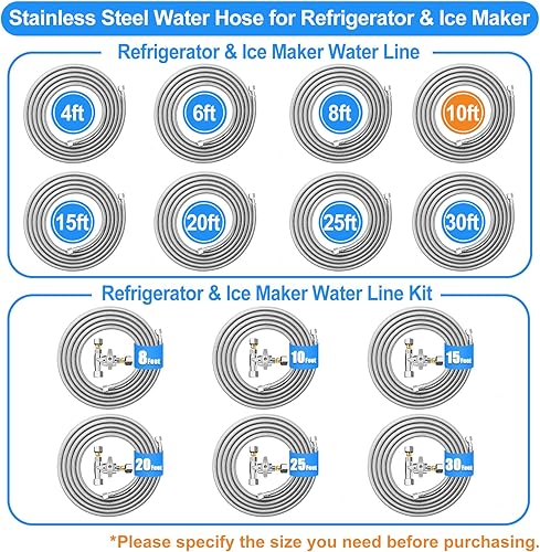 Miniatura 6 de Línea de agua para refrigerador, manguera de agua trenzada de acero inoxidable de alta calidad de 10 pies y 15 pies, tubo interior PEX de grado