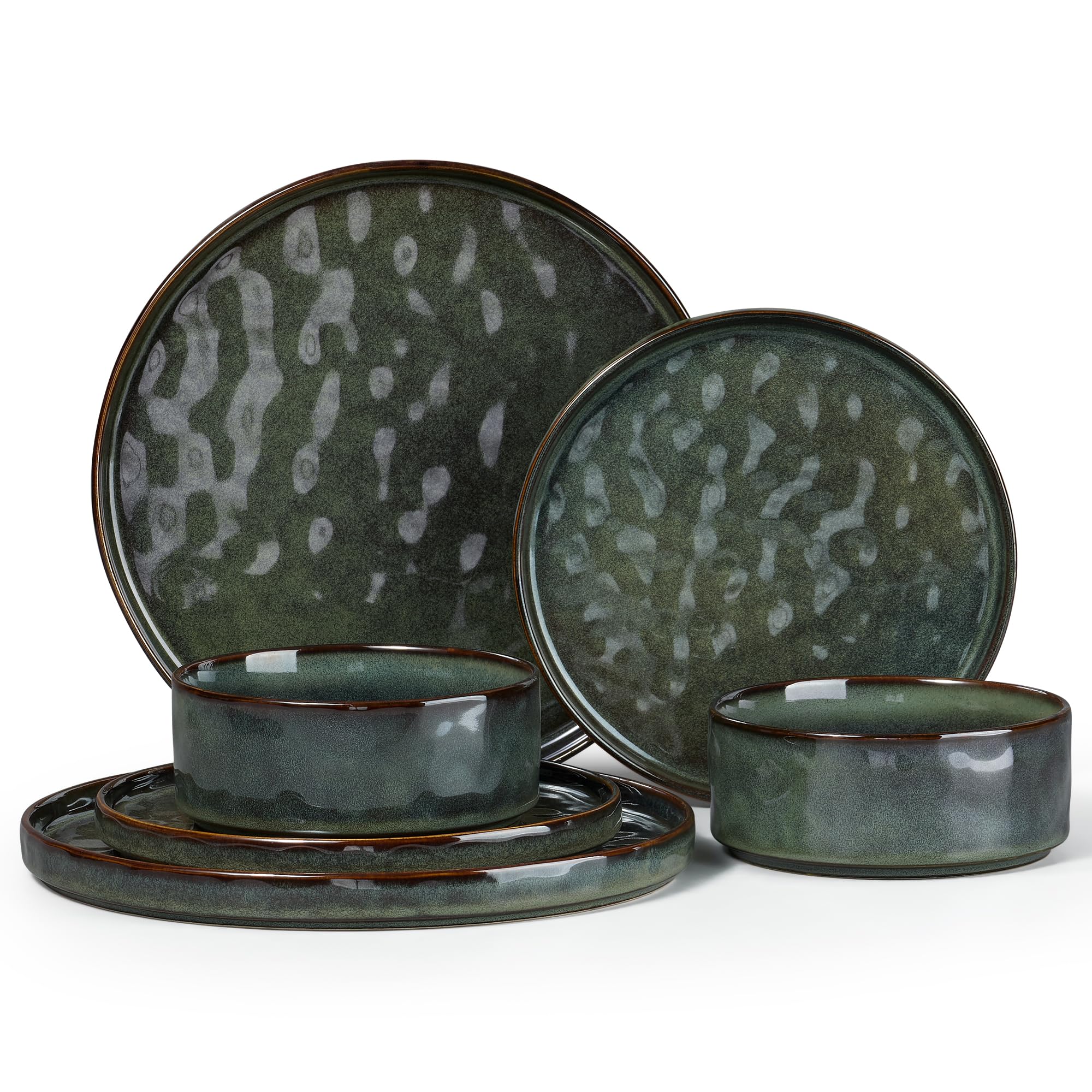 Herogo 6 Piece Dinner Set, Stoneware Dinnerware Sets for 2 People, Reactive Glaze Dining Plates and Bowls, Microwave and Dishwasher Safe, Chip and Scratch Resistant, Moss Green — image 1