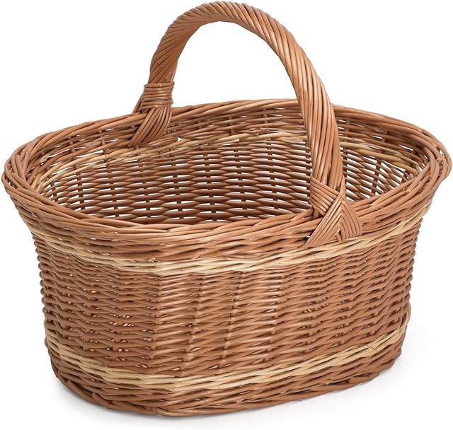 Prestige Wicker Large Willow Basket with Handle, Natural, 55x40x40 cm