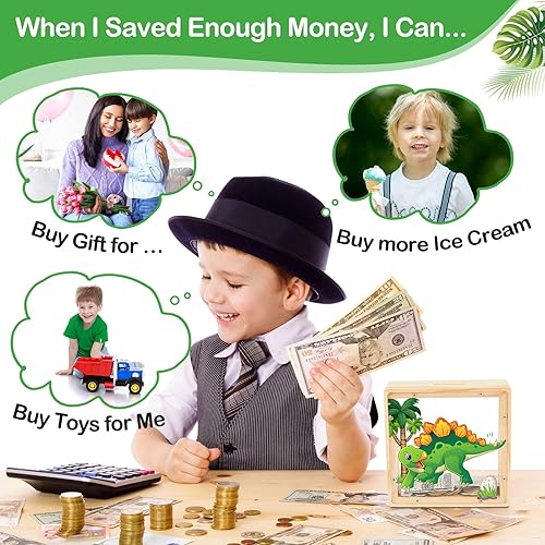 Miniatura 9 de Alcancía de madera para niñas banco de monedas con nombre de unicornio banco de dinero para niños y niñas con calcomanías de letras