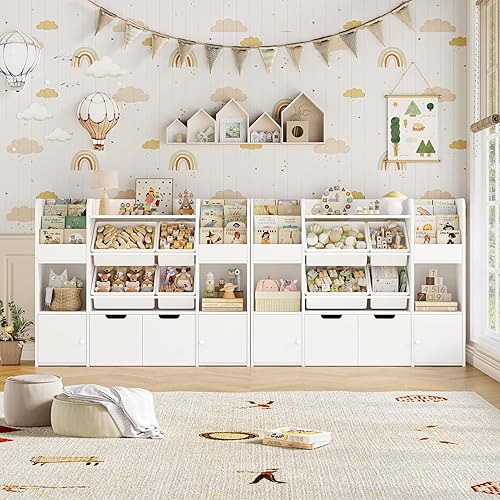 Miniatura 4 de FINETONES Organizador grande de almacenamiento de juguetes de 50 pulgadas con 4 contenedores de juguetes, 6 cubos de almacenamiento y 2 cajones