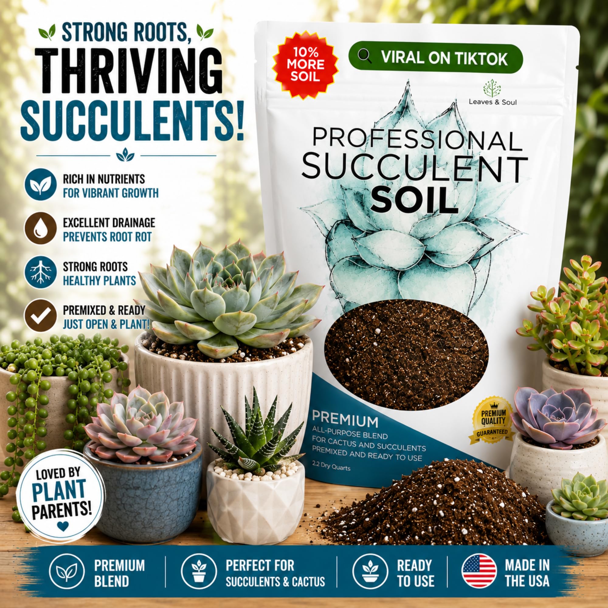 Succulent Soil Mehrzweck-Mischung, hochwertig, groß, gebrauchsfertig, vorgemischt für Kakteen und Sukkulenten, kanadischer Torf, Feldsand, Kiefernrinde, hergestellt in