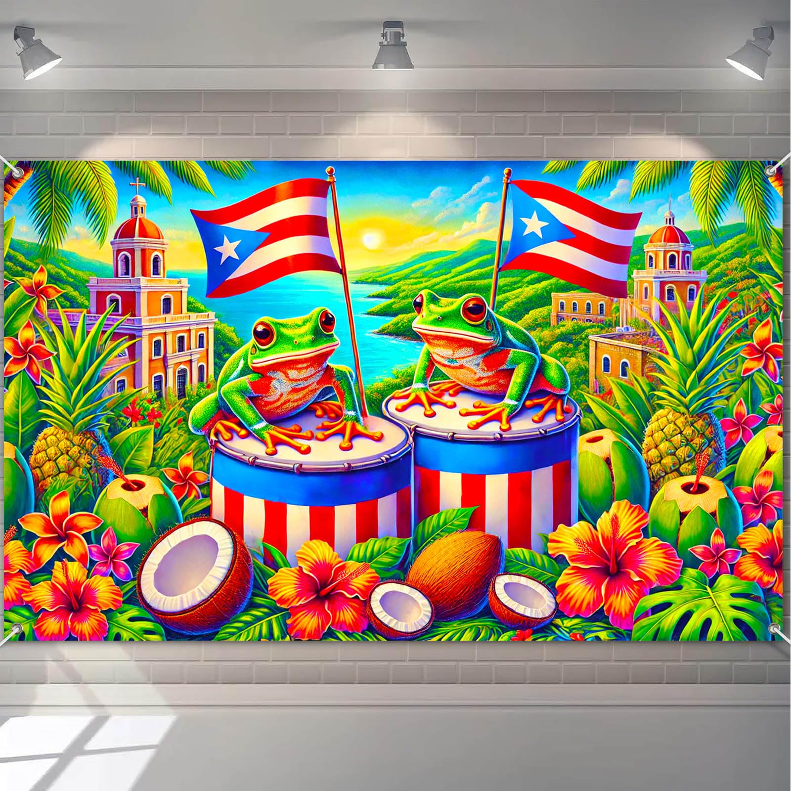 Toile de fond Porto Rico photographie : drapeaux et fleurs 180x109