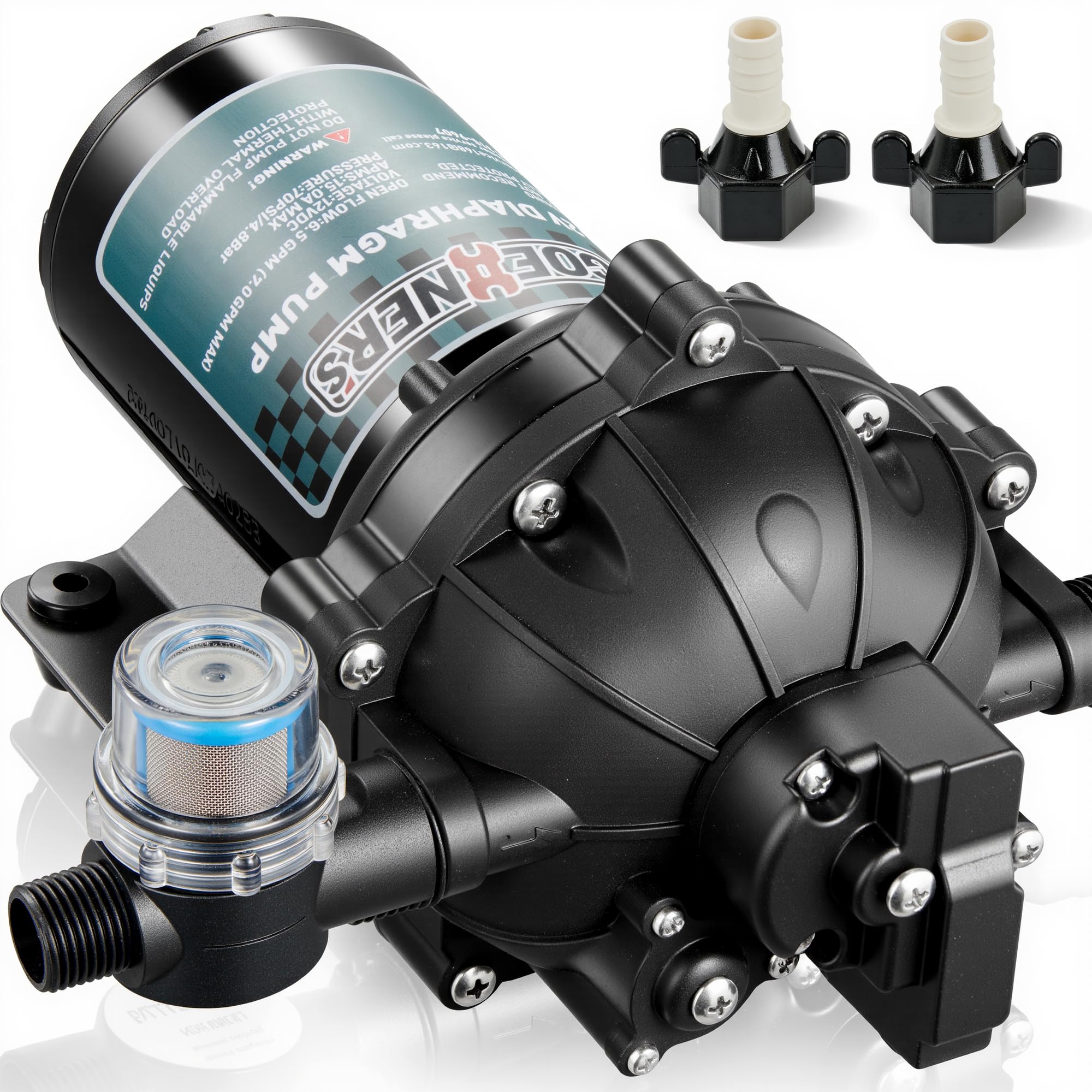 Photo 1 of [Upgraded Version] 12V DC Fresh Water Pump, 6.5GPM 70PSI Five Chamber Self-Priming Diaphragm Pump with Heavy Duty Pressure Switch and Strainer for RV, Marine, Caravan