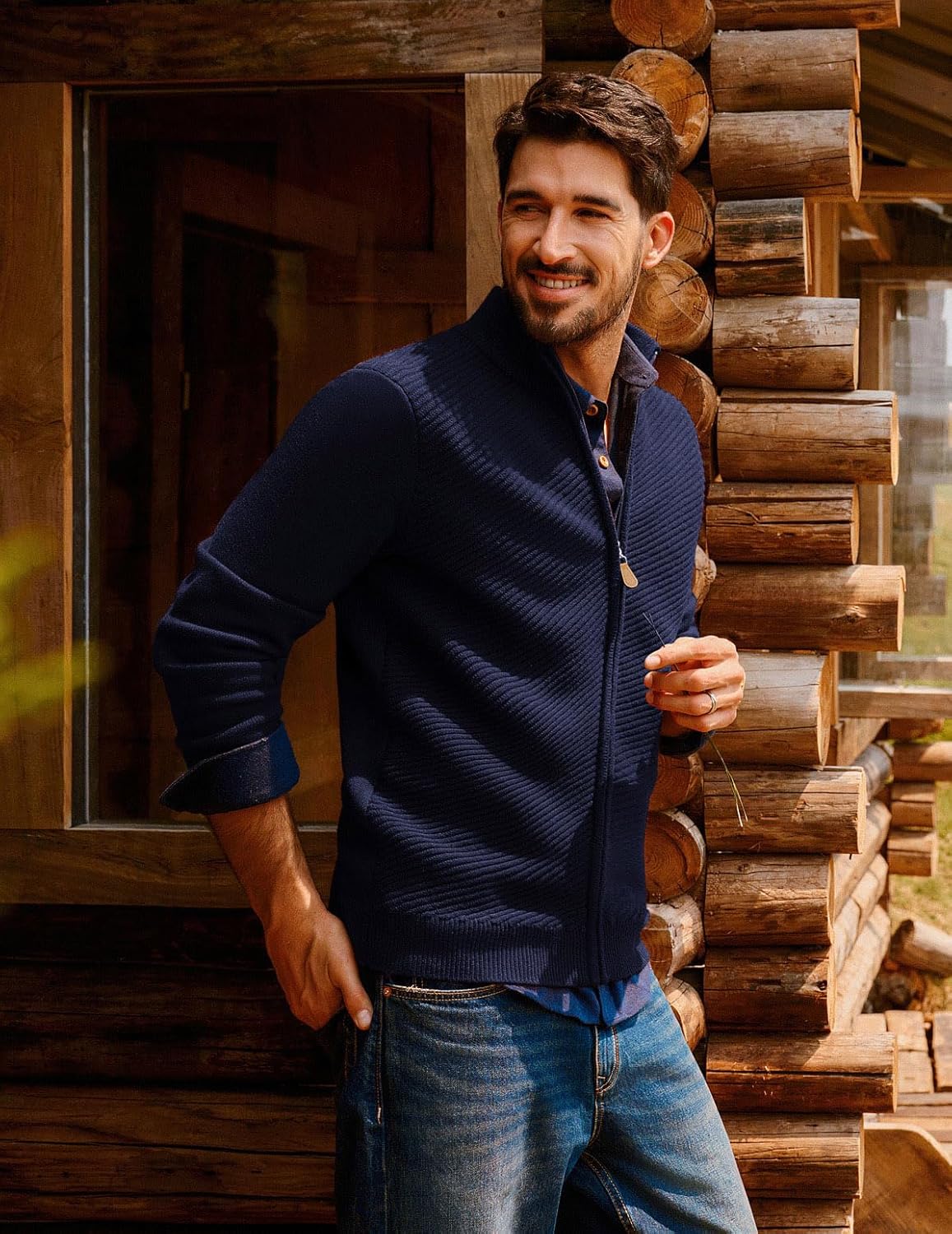 PJ PAUL JONES Mens Cardigan Sweater Full Zip Up Stand Collar Cardigans Fall Casual Knit Sweaters - Image 5