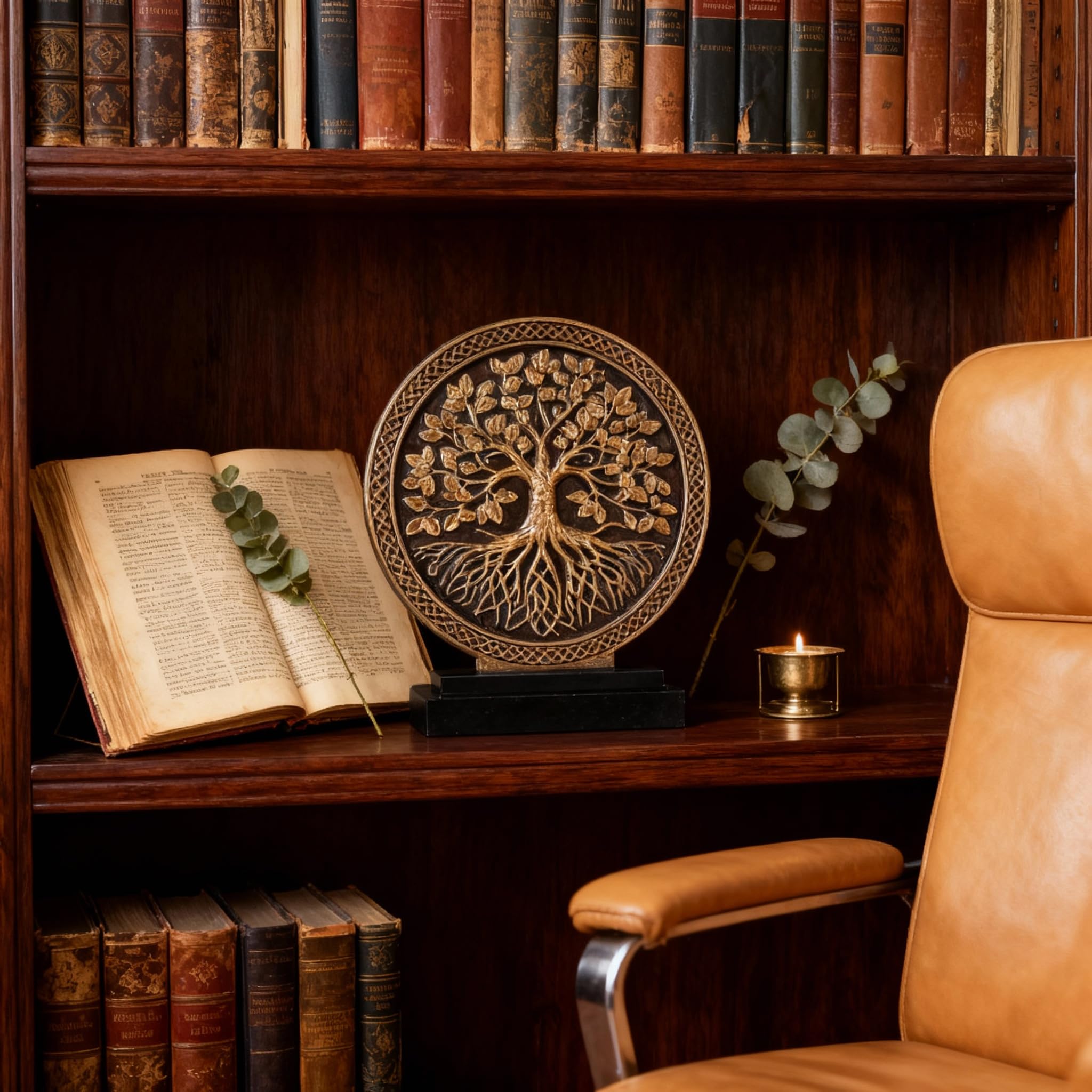 Scultura a forma di albero della vita, decorazione per la casa, sopra l'armadio della cucina, stile bohémien, decorazione per mensole, statua rotonda per libreria Credenza rustica shabby chic