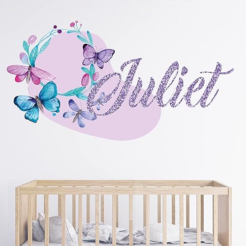 Miniatura 2 de Calcomanías de pared con nombre para niñas, calcomanías de mariposa para pared, decoraciones de guirnalda de mariposas, decoración de mariposas para