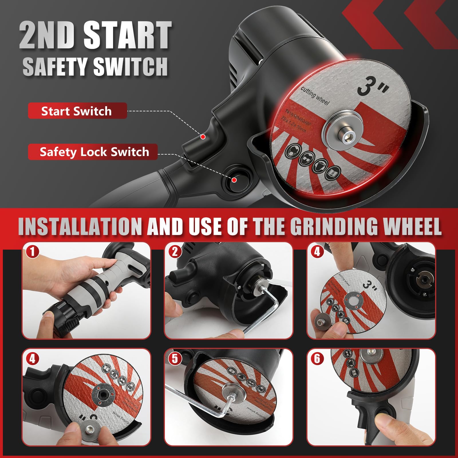 Mini Winkelschleifer Set, Akku-Winkelschleifer mit 2x 2000mAh Akkus, 20x Trennscheiben, 14000 U/min, 75mm Bürstenmotor Schleifer zum Schneiden, Polieren & Schleifen