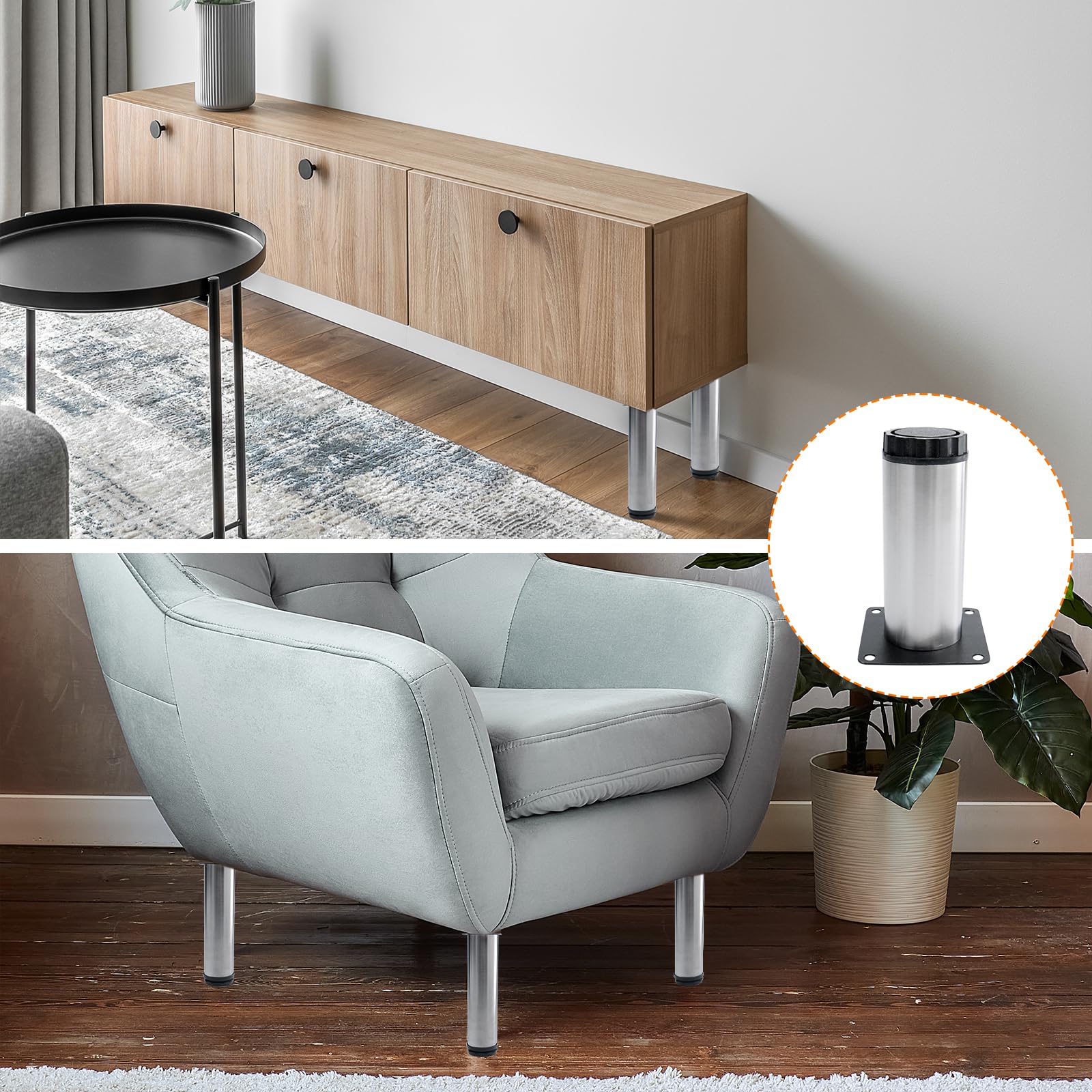 METALLIXITY Furniture Legs (4 Inch Height) 4Pcs, Stainless Steel Furniture Cabinet Metal Legs with Screws - Image 4