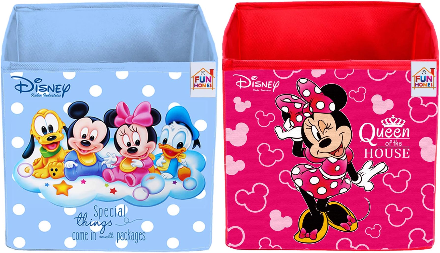Fun Homes Disney Print Non Woven 2 Pieces Fabric Foldable Storage Cube For Toy,Books,Shoes Storage Box With Handle,Extra Large (Royal Blue & Pink)-FHUNH16192