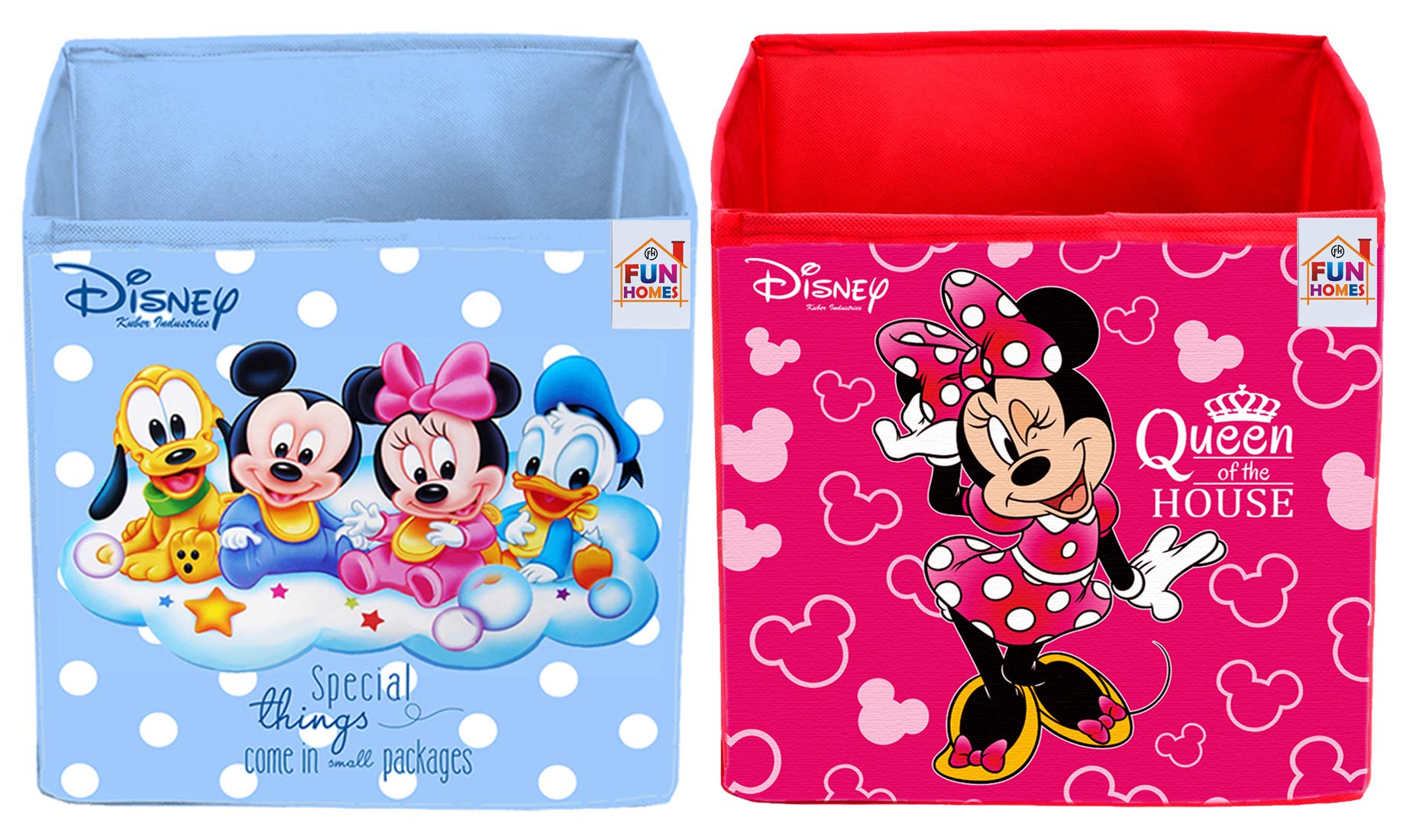 Disney Print Non Woven 2 Pieces Fabric Foldable Storage Cube For Toy,Books,Shoes Storage Box With Handle,Extra Large (Royal Blue & Pink)-FHUNH16192
