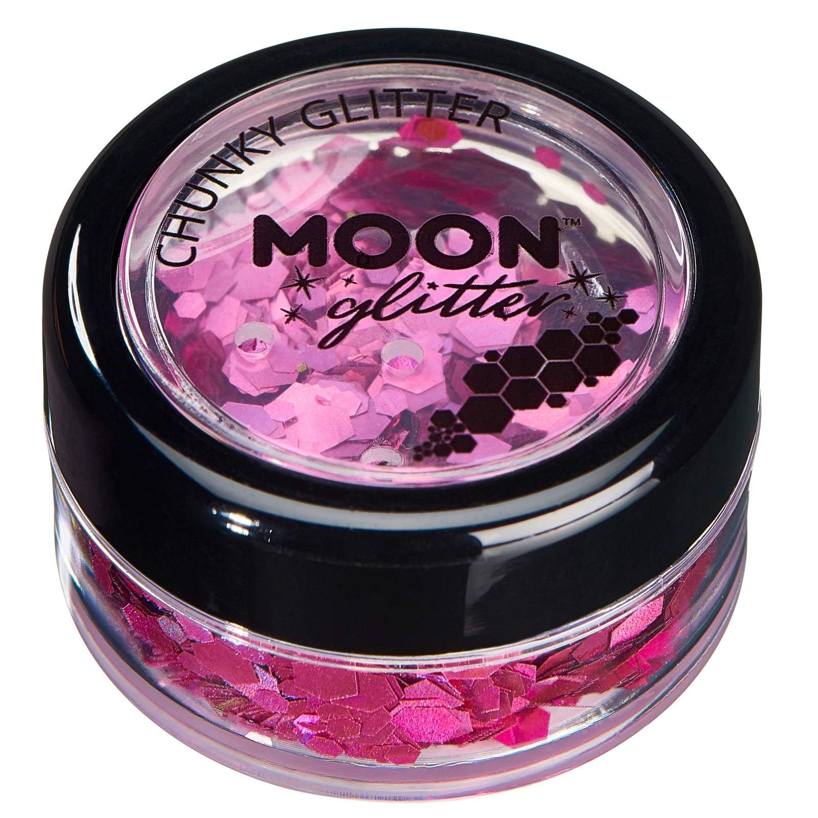 Chunky Holographic Glitter by Moon Glitter - Pink - Cosmetic Festival Makeup Glitter for Face Body, Nails, Hair, Lips - 3g