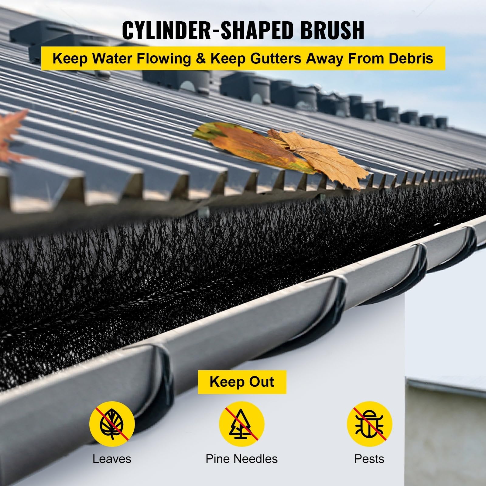 Gutter Guard Szczotka W Kształcie Walca Easy On Gutter Guard 5" Szczotka Rynnowa Z Włosiem Łatwa Do Czyszczenia Do Rynny Dachowej Na Zewnątrz(5 PCS)
