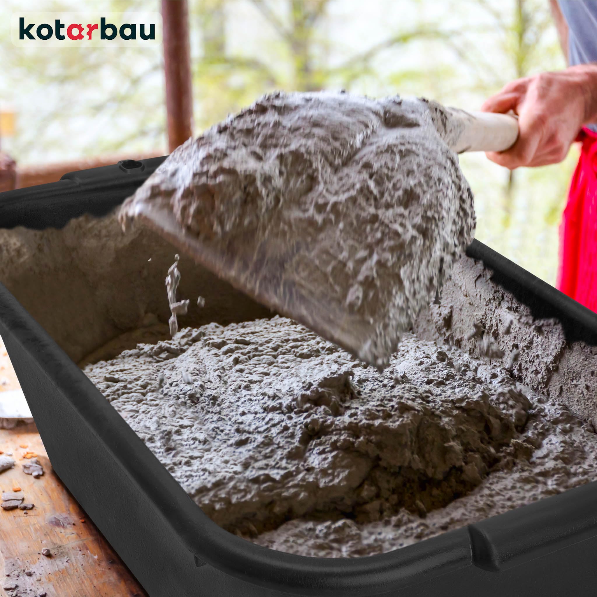 KOTARBAU® Cubo Rectangular para mortero, 55 L, Negro, Plástico Resistente, Depósito, Barreño, Tanque, Contenedor de Agua para riego, Cubo de construcción para Mezclar Cemento, Recipiente Universal
