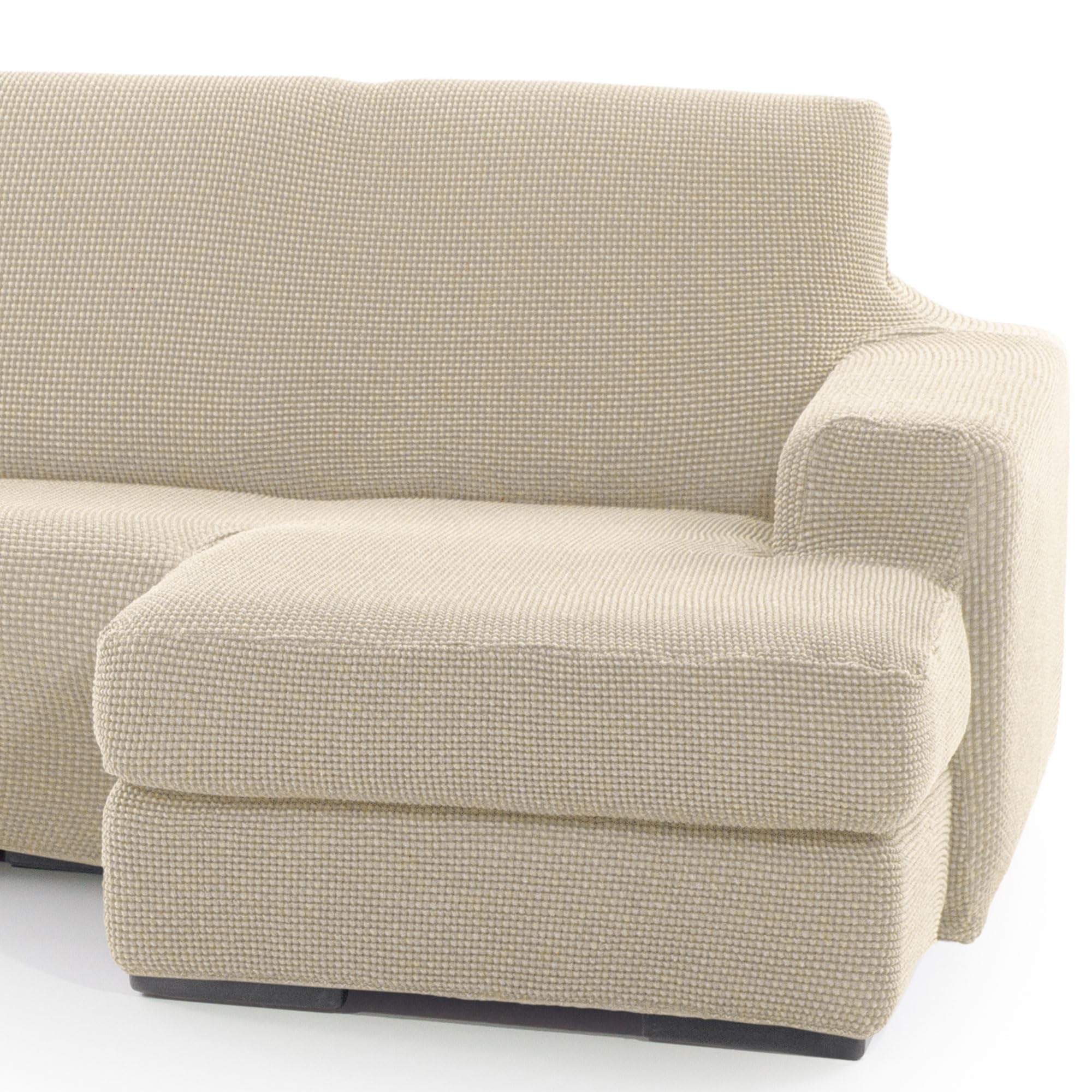 FAVERTI® Funda Super Elástica Chaise Longue Brazo Corto Derecho (Visto de Frente) | Modelo NOVELE | Beige | Protector de Calidad de Tejido Jacquard Tacto algodón