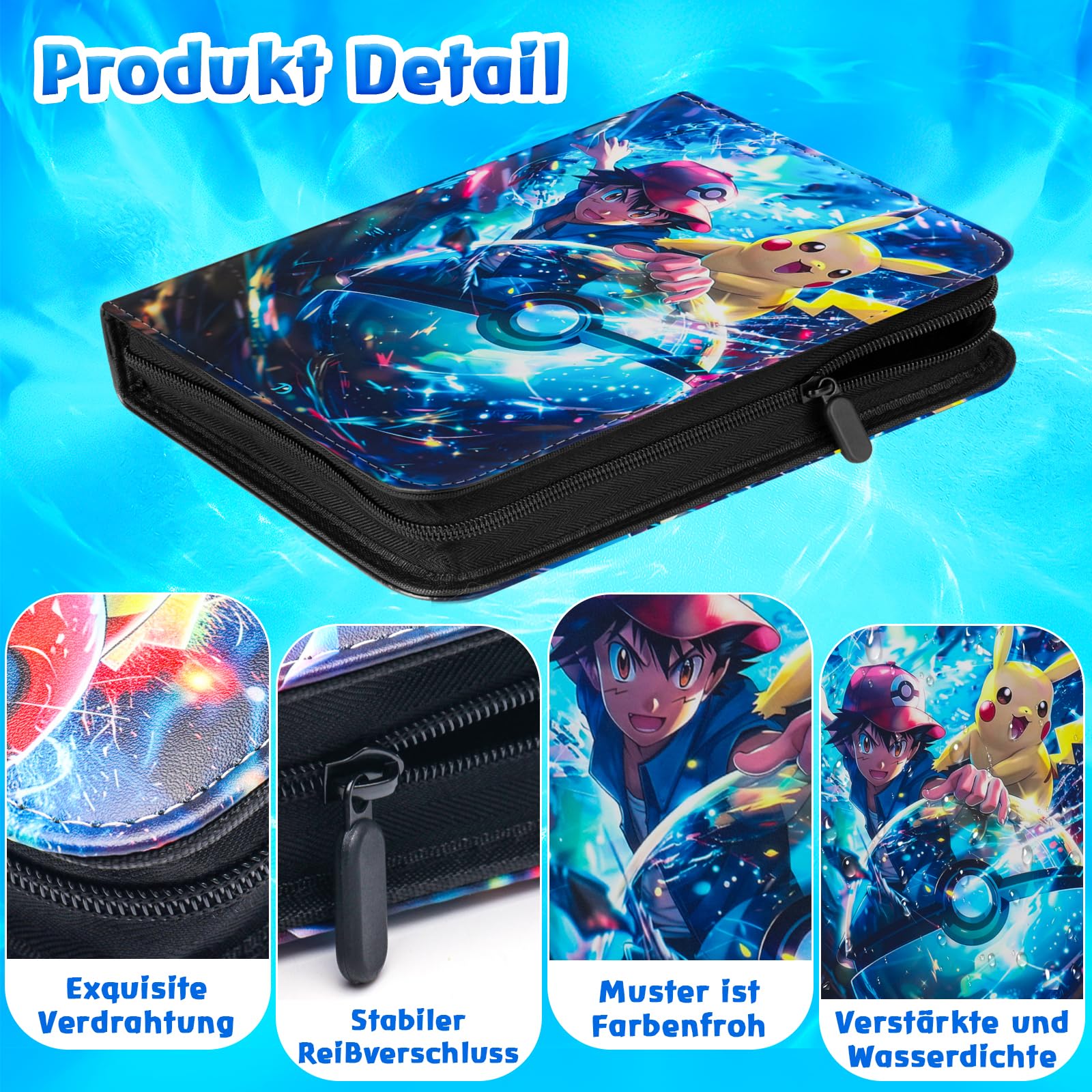 LYAILOOGXL Pokemon Álbum de 900 cartas: álbum de cartas coleccionables para coleccionar e intercambiar, material de poliuretano con superficie impermeable, carpeta de coleccionista de regalo para