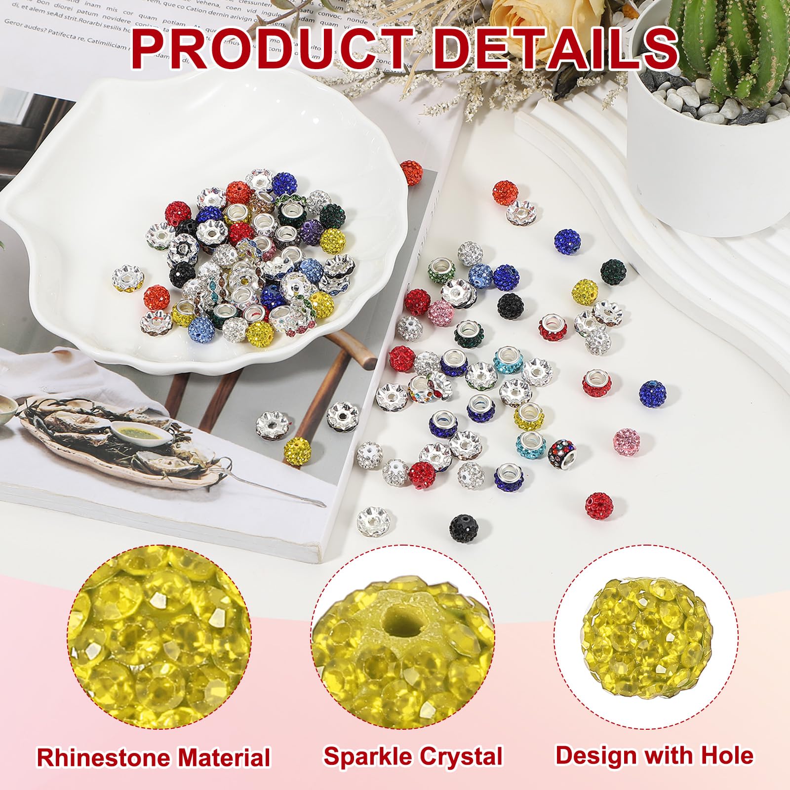 PATIKIL 100 Pcs Rhinestone Beads for Jewelry Making 10mm Shiny Round Disco Ball Beads Sparkle Crystal Clay Beads with Hole for Bracelet Necklace DIY Crafting Yellow - Image 3