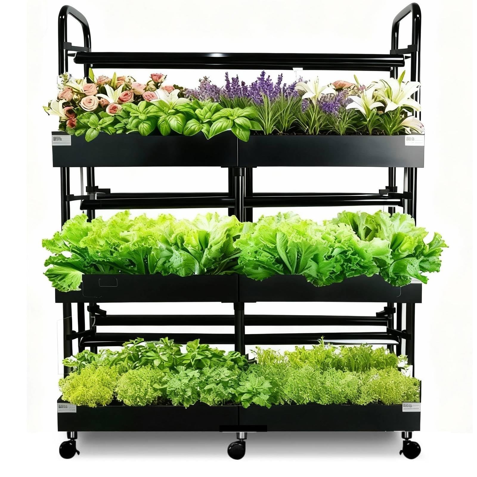 Kit de sistema hidropónico grande de 3 niveles para interiores con luces de crecimiento, medio de cultivo doble, bomba de agua doble, jardín interior, 88 cápsulas para verduras, hierbas