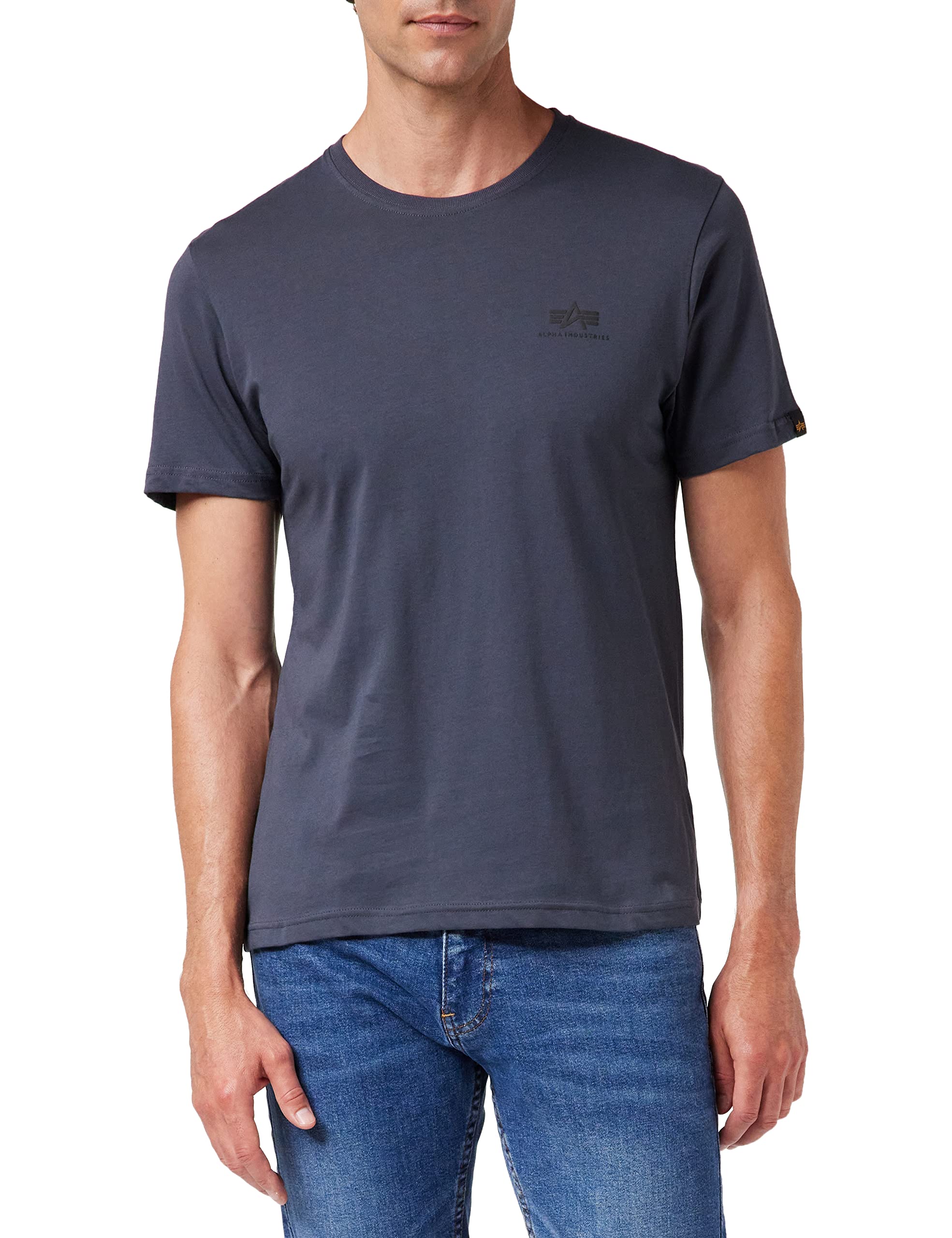 ALPHA INDUSTRIES Herren Basic T-Shirt – Kurzarm, Regular Fit, Kleines Logo, Aus Combed Cotton