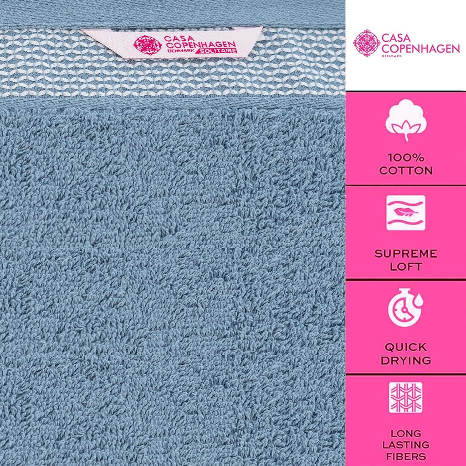 Casa Copenhagen Juego de 6 Toallas de baño 600 gsm, Azul empolvado | Solitaire 100% algodón egipcio puro para baño, cocina y ducha: 2 toallas baño, 2 de mano, 2 paños (set regalo mujer y hombre)