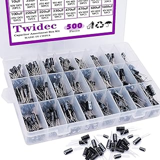 Twidec/500Pcs Aluminum Electrolytic Capacitor Assortment Box Kit 24 Kinds Different Range 0.1uF－1000uF 10V/16V/25V/50V Radial Leads Electrolytic Capacitors for Repair TV, Radio, Microwave etc