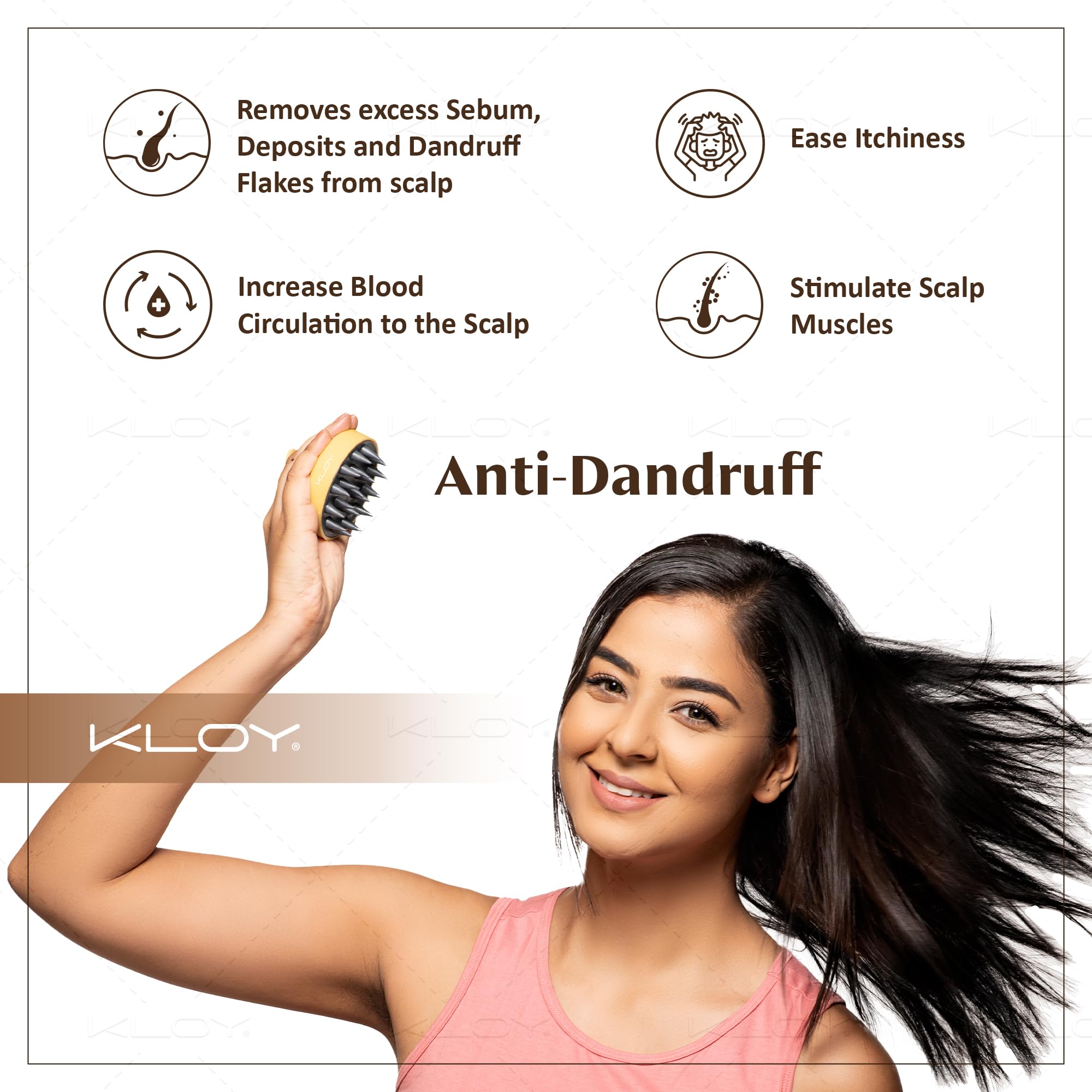 KLOY Round Hair Scalp Manual Massager Shampoo Hair Brush, Super Soft Bristles for Exfoliating, Anti-Dandruff (Gold) - Image 4 thumbnail