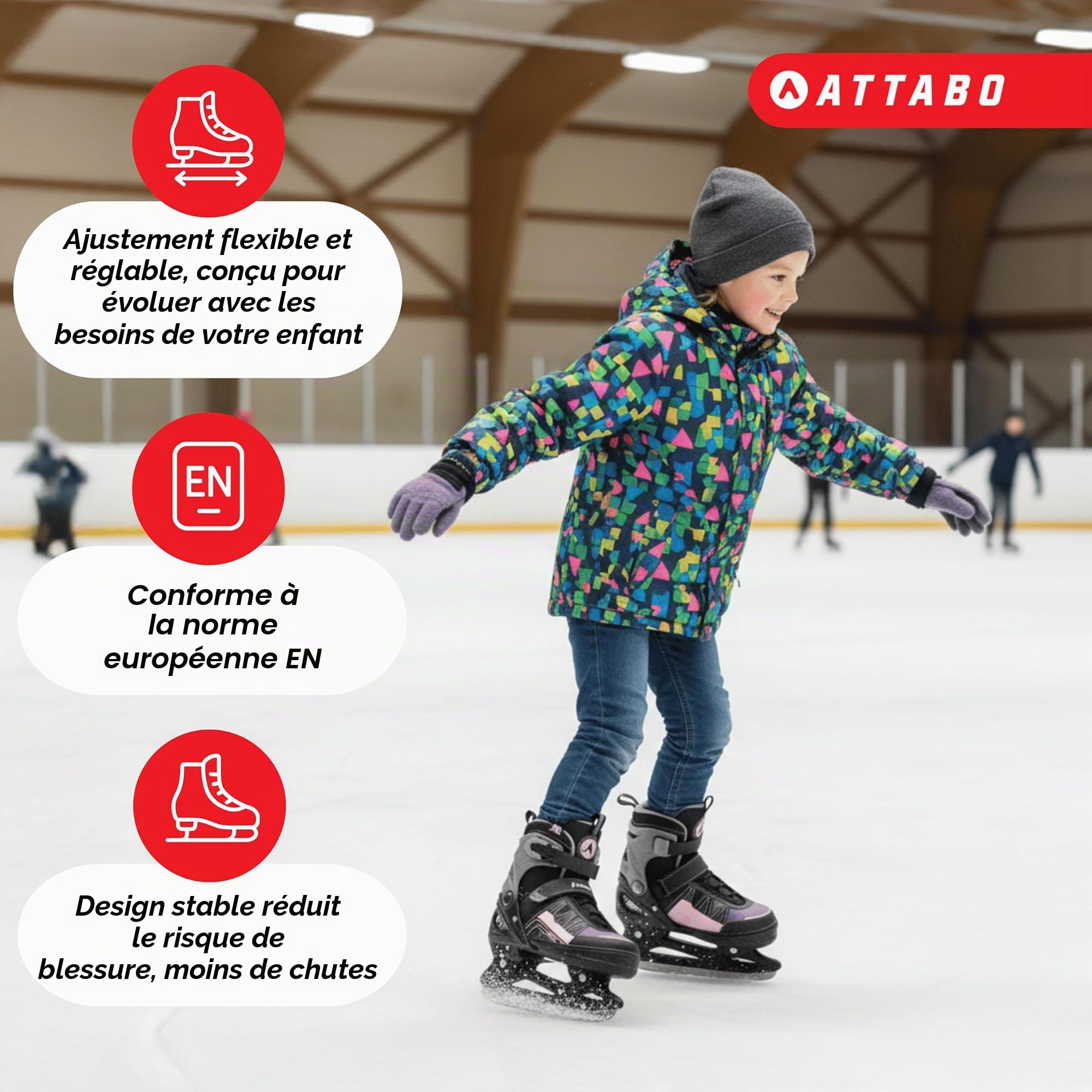 ATTABO Bladeroll Patins à Glace pour Enfant - Longueur réglable, roulements de qualité supérieure, Patins interchangeables, Confort et sécurité en Plein