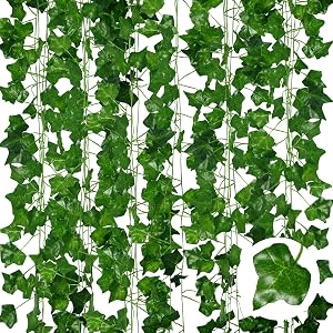 ADORAMOUR Artificial Ivy Garlands - 6Pack 210cm Length - Realistic Fake Vines for Room Aesthetic and Garden Wall Decoration for Indoor Outdoor, Green Faux Leaves Plastic Hanging Plants Greenery Decor