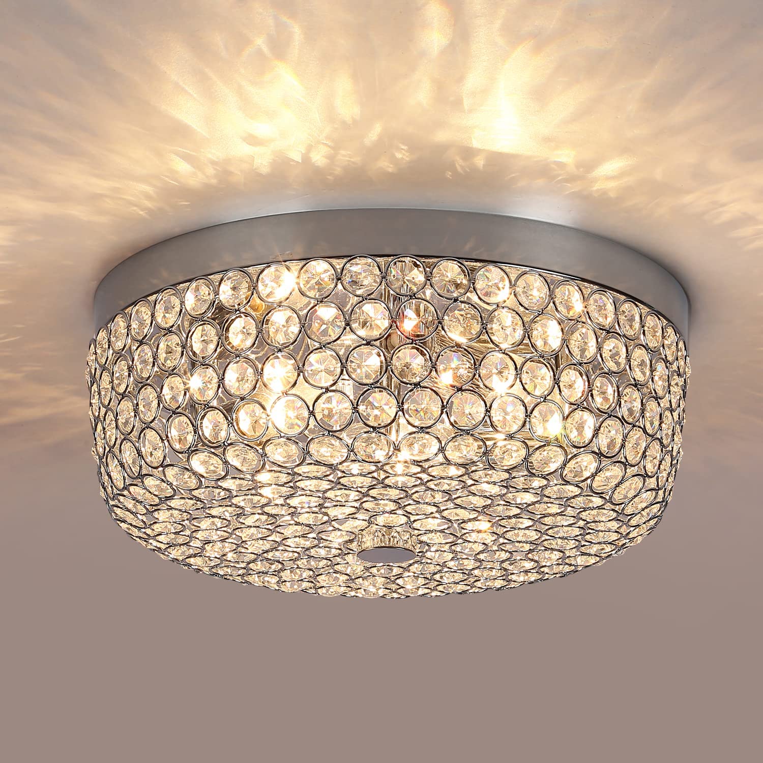 Flush Mount Drum Shaped Chandelier 3 LED Ceiling Light Crystal Lighting Fixture Modern Design Jhoomar for Bedrrom, Living Room, Hall, Entryway (27 watt, Stainless Steel)-image-37