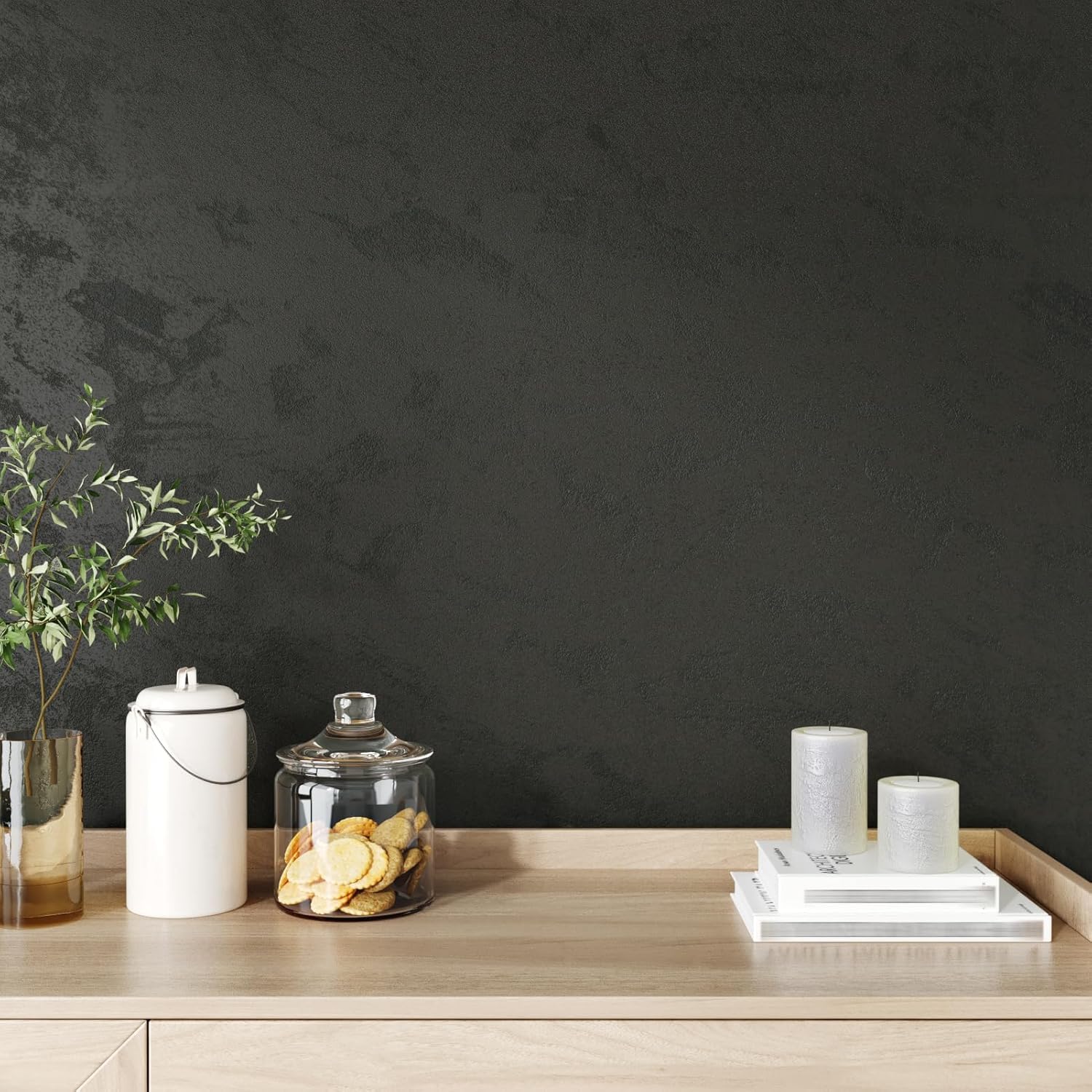 Light Black Cement Wallpaper Removable Concrete Contact Paper for Table Desk Waterproof Peel and Stick Countertops Vinyl Deep Grey Concrete Wall Paper for Bathroom Garage Basement 15.8" x 120"