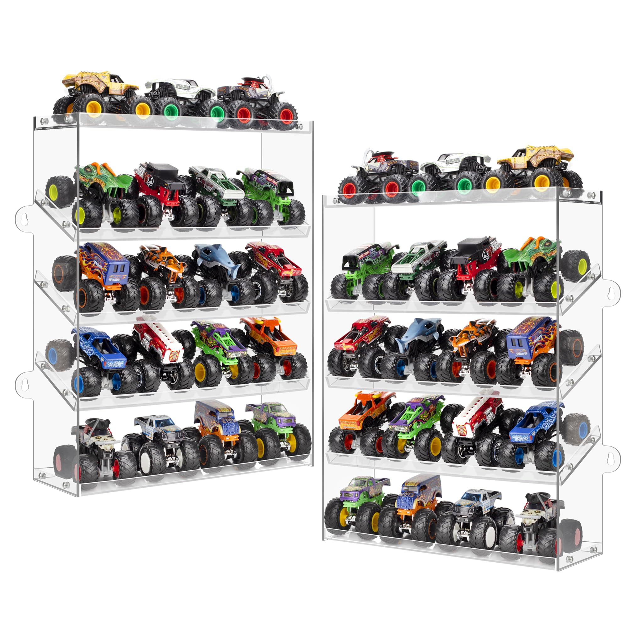 Assembly Monster Trucks Display Case Holding for 20 Monster Trucks Acrylic Storage Case 5 Tiers Monster Trucks Organizer with Tilted Design, Display