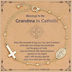 Catholic Virgin Mary Cross Bracelet Gifts for Girls Teens Women, Rosary Beads Charm Link Chain Bracelet Christmas Christian Religious Jewelry Gifts