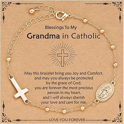 Catholic Virgin Mary Cross Bracelet Gifts for Girls Teens Women, Rosary Beads Charm Link Chain Bracelet Christmas Christian Religious Jewelry Gifts