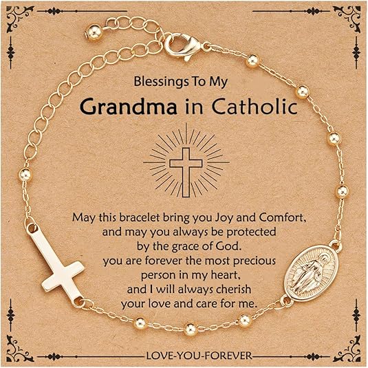 Catholic Virgin Mary Cross Bracelet Gifts for Girls Teens Women, Rosary Beads Charm Link Chain Bracelet Christmas Christian Religious Jewelry Gifts