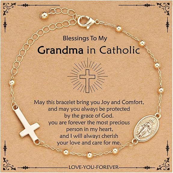 Catholic Virgin Mary Cross Bracelet Gifts for Girls Teens Women, Rosary Beads Charm Link Chain Bracelet Christmas Christian Religious Jewelry Gifts