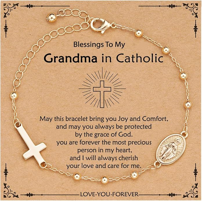Catholic Virgin Mary Cross Bracelet Gifts for Girls Teens Women, Rosary Beads Charm Link Chain Bracelet Christmas Christian Religious Jewelry Gifts