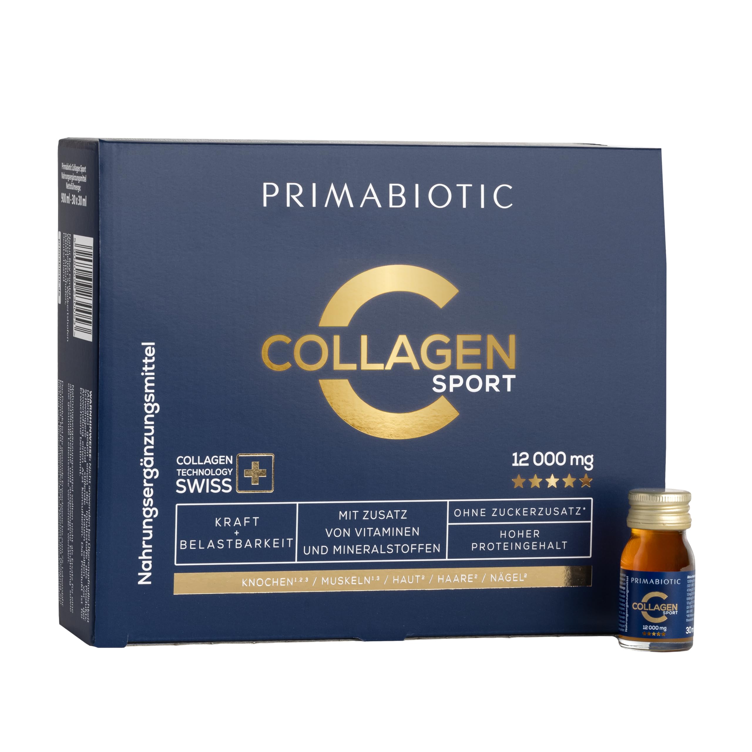 Primabiotic Collagen Sport - 30 Fläschchen - Kollagen-Shots zum Trinken - 12000 mg mit Orthokieselsäure - Für Aktive Menschen - Ananas-Geschmack - 45 kcal pro Portion - hoher Proteingehalt