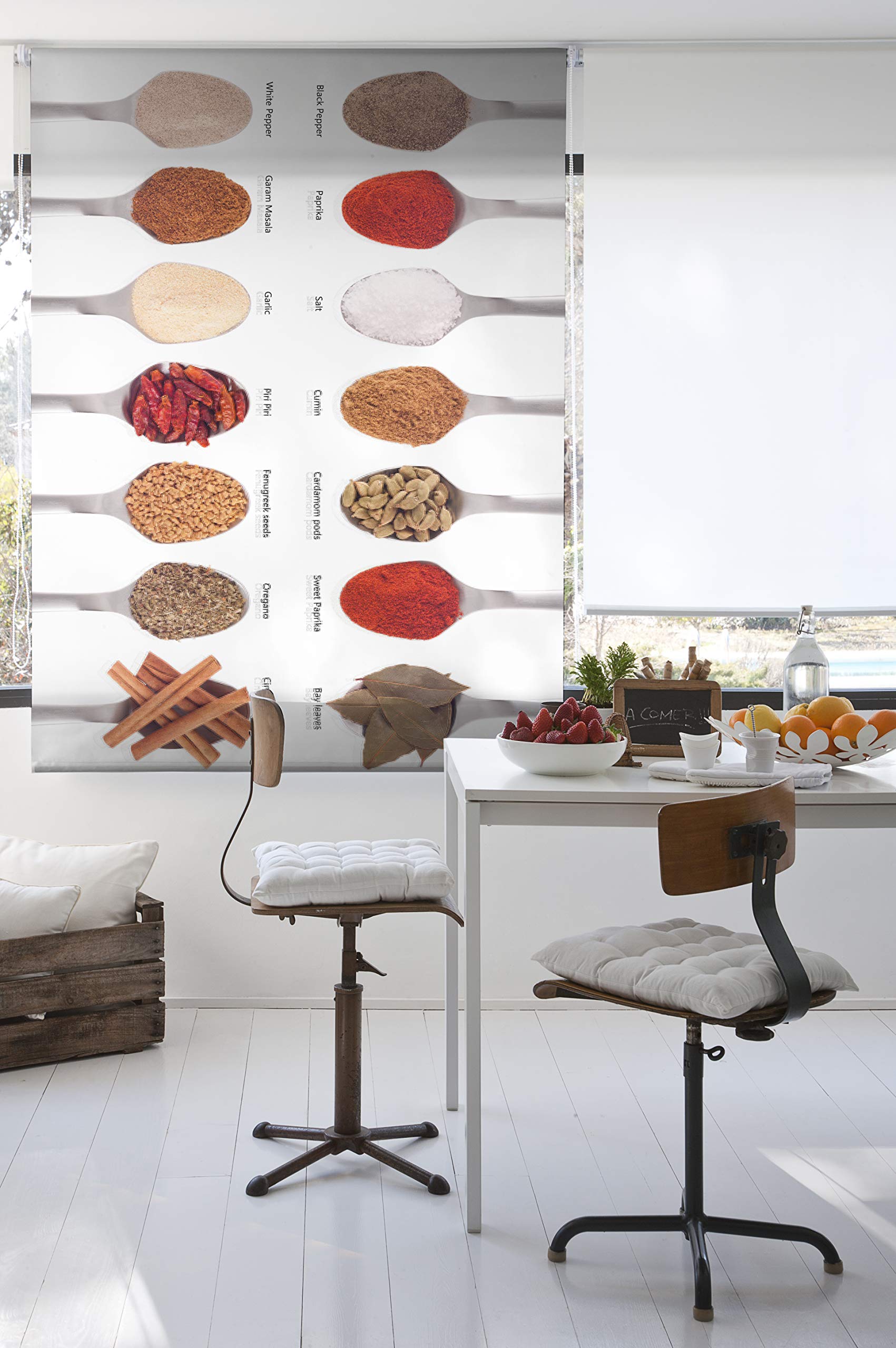Estoralis | Cuisine | Store Enrouleur | sans Outil Tissu translucide imprimé | C-1083 | 85 x 150 cm. (Largeur/Hauteur) Taille du Tissu 82 x 150 cm. | Stores pour fenêtres et Portes