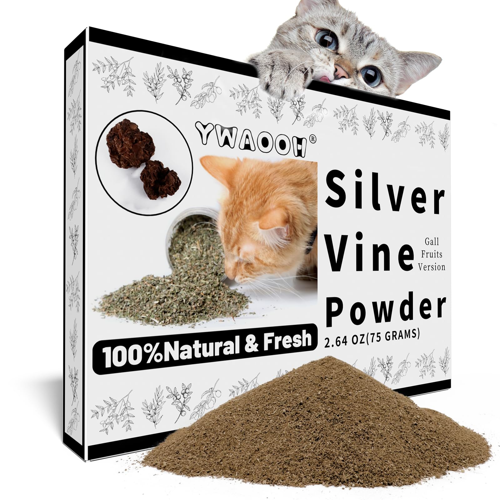 Juguetes para gatos – Polvo de vid plateada de 2.65 onzas con 5 bolsas pequeñas, alternativa de hierba gatera, polvo de fruta de hiel de plata 100% natural, juguete para gatos Matatabi para