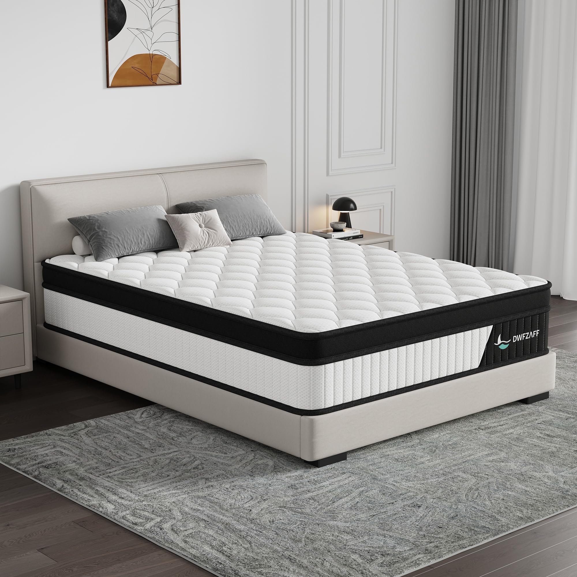 Photo 1 of DWFZAFF 12 Inch Queen Mattress in a Box?White?Medium Firm Feel?Individually Wrapped Coils for Motion Isolation and Breathable Fire-Resistant Knit Cover, CertiPUR-US Certified Foam