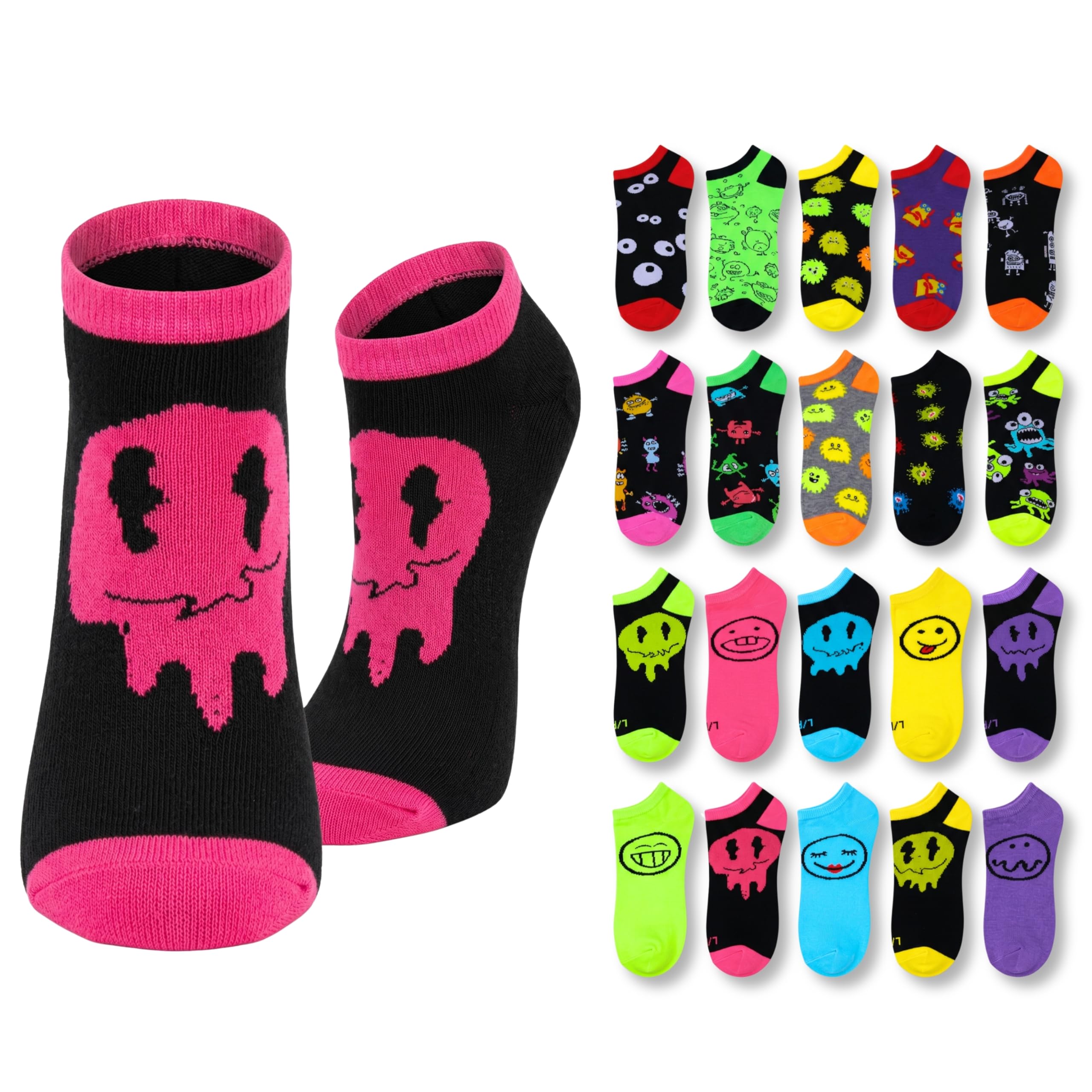 Tipi Toe Women’s 20 Pack Colorful Low Cut Socks – Lightweight, Breathable Design for All-Day Comfort Sizes 9-11/10-13