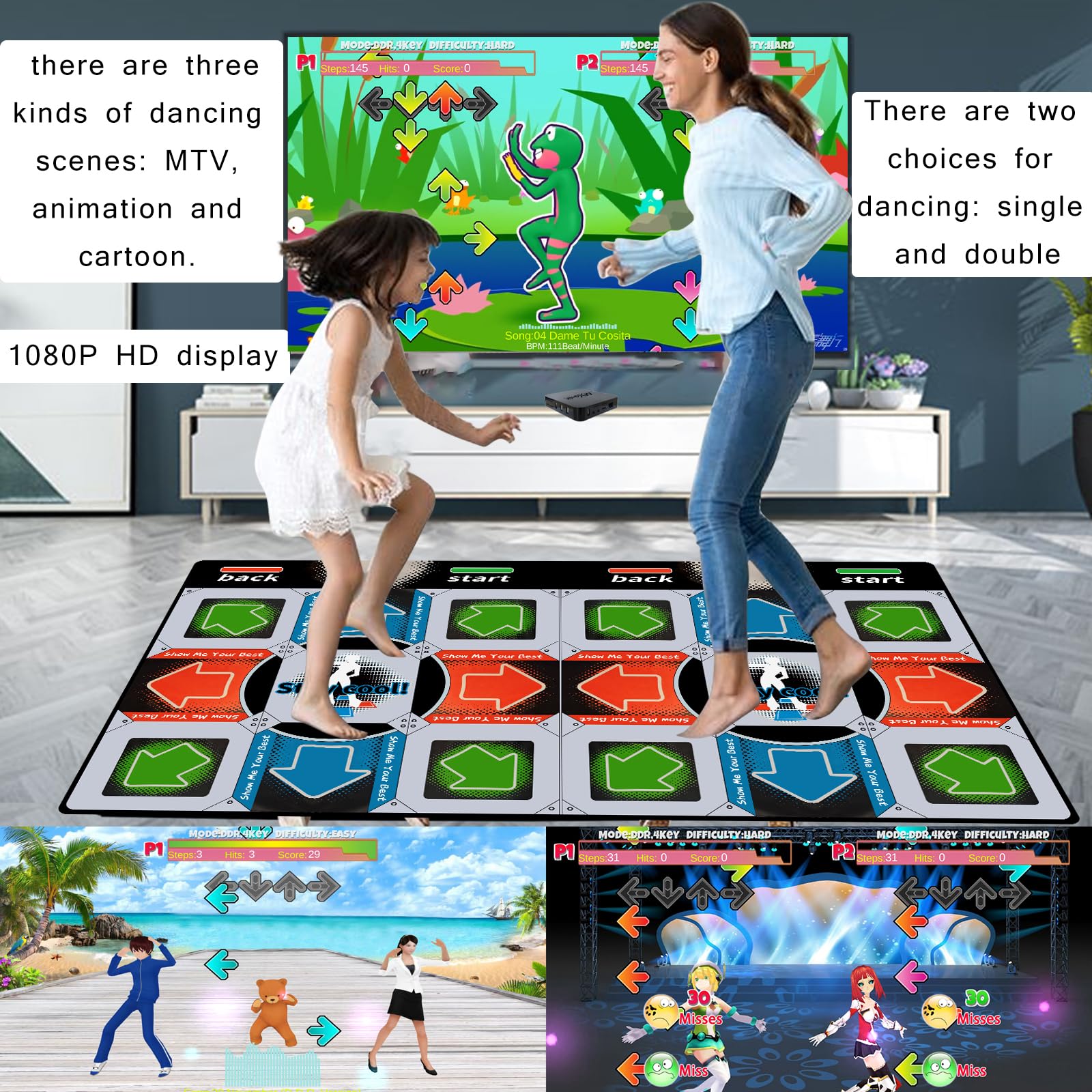 YRPRSODF Tappetino da ballo per bambini e adulti, doppio utente, tappetino da ballo musicale Step per TV, tappetino da ballo per esercizi e giochi, regali per ragazzi e ragazze età 3+