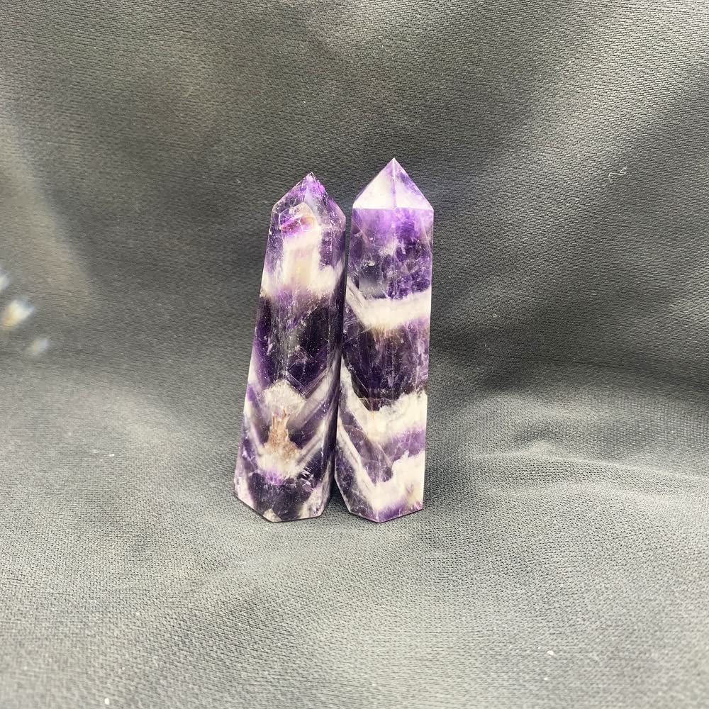 FEIXI Natural Gemstone Dream Amethyst Point Wand Quartz Crystals Healing Stones for Fengshui Decoration 2pc