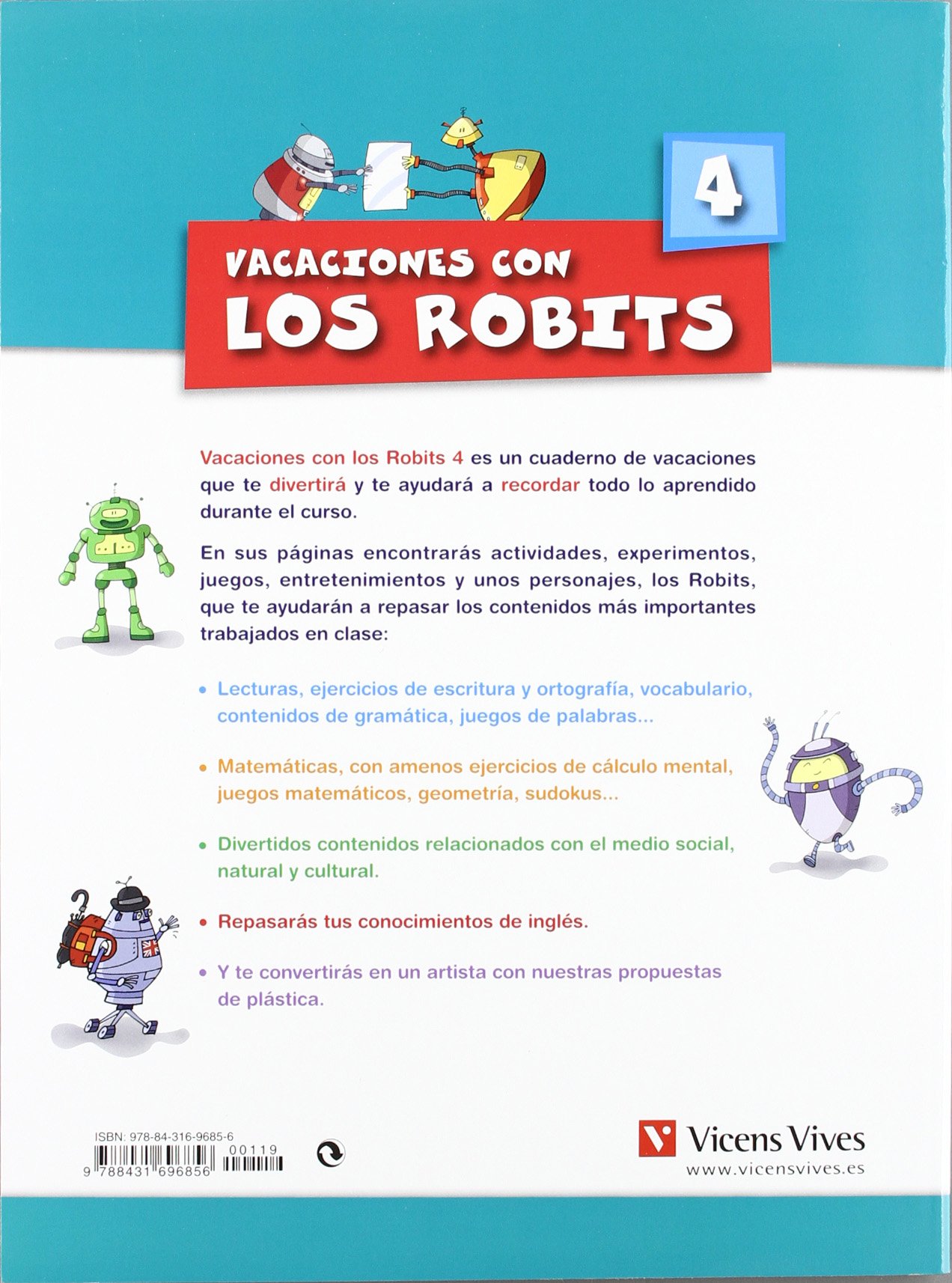 Vacaciones con los robits 4º primaria + solucionario (Los Robits - Els Robits) - 9788431696856